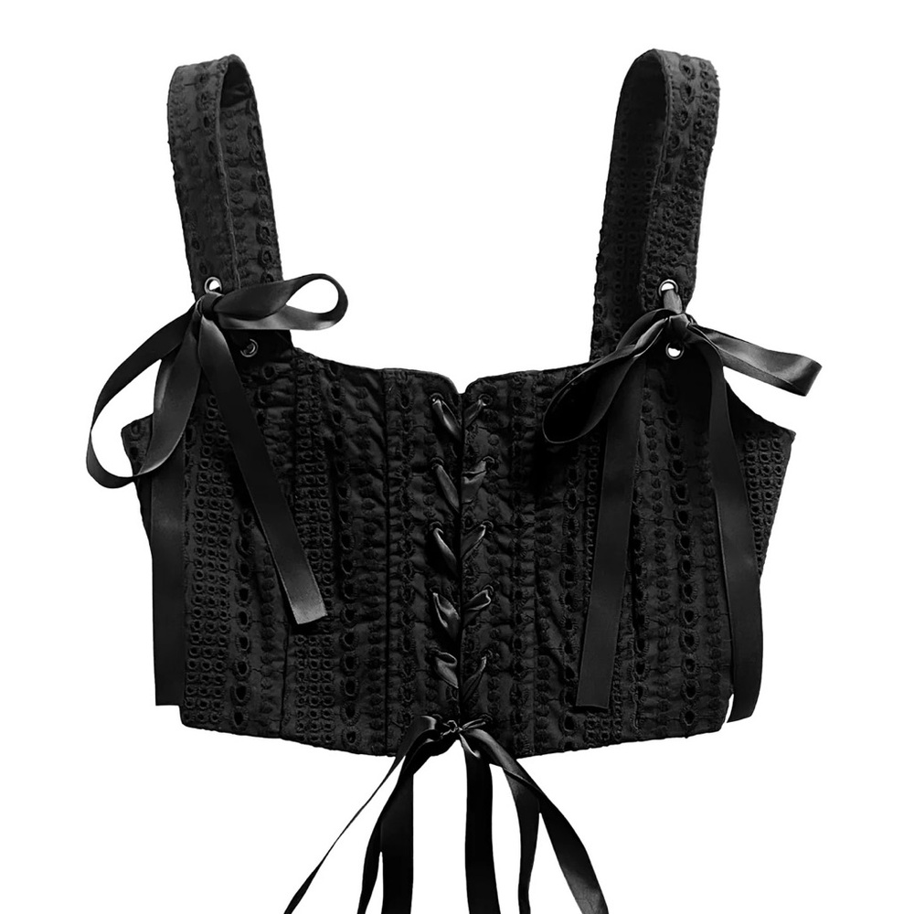 NWT Foxblood "Yvonne" Black Lace-Up Corset Top XS